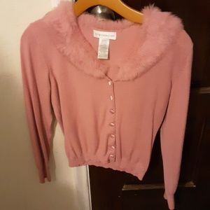 Vintage cardigan with fur collar